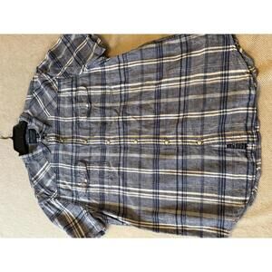 Lucky Brand Men's Linen Blend Plaid Short Sleeve Shirt L/G